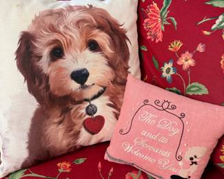 Dog accent pillows, largest is 14"