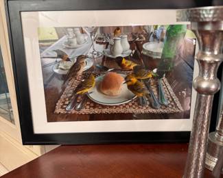 Photographic print of birds at picnic table 16" x 22"