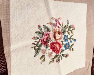 Needlepoint Lot J: Large Floral with cream background by S. Chappel, Inc.  19"