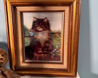 Framed cat print by Adrianne Lester 15" x 13"