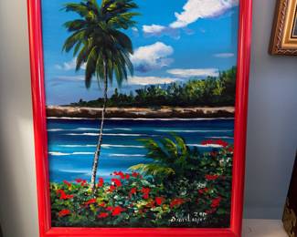 Tropical landscape painting on canvas by Dian Lewis  17" x 13"