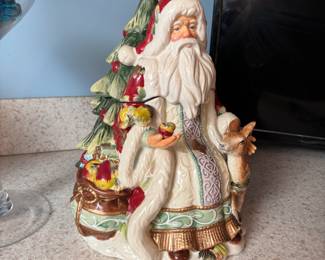 Santa cookie jar, one tree bough has a chip on back 11"