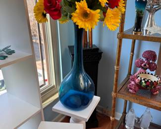 Tall blue glass vase 21"H
