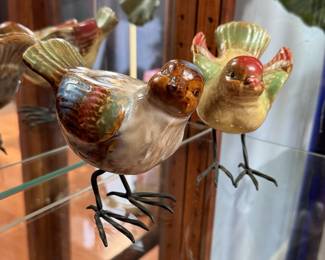 Pair of ceramic birds with metal legs 3"H