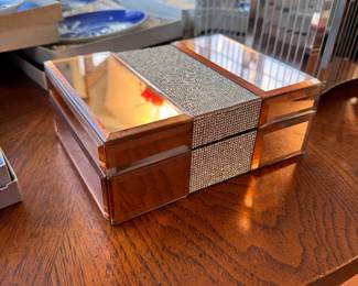 Rose gold mirrored and rhinestone jewelry box 8" x 10"