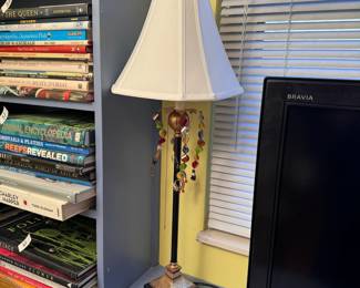 Table lamp with beads, black and brass color body 28"