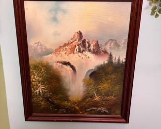 Mountain landscape painting on canvas, unsigned 28" x 23"