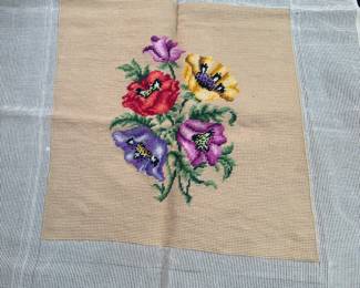 Needlepoint Lot I: large bright floral with cream background 16"