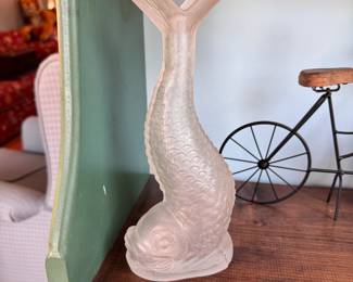Frosted glass koi fish vase 9"H