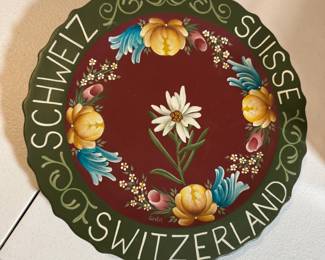 Switzerland hand-painted wooden plate 10"