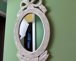 Oval mirror with white wooden frame 23" x 12"