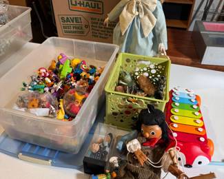 Box Lot#94 porcelain doll, xylophone, trinket toys