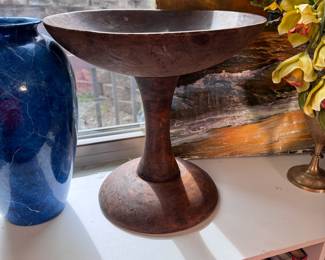 Wooden centerpiece bowl on pedestal 13"H x 12"W