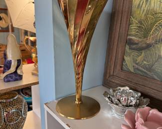 Lacquered brass twisted vase 12"