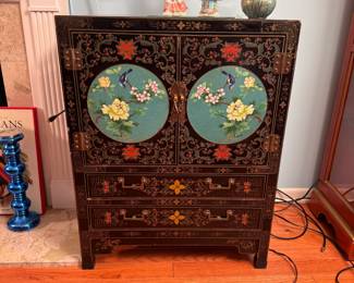 Chinese Cabinet with Cloisonne Panels, some wear and chips, 36"H x 27"W x 16"D