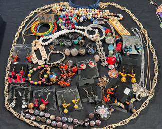Jewelry Lot#23 large lot of bracelets, glass earrings, necklaces, rings