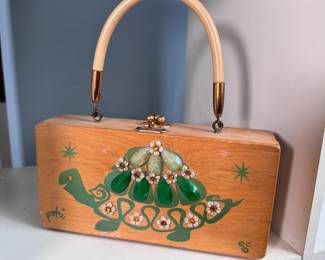 Poki turtle painted box purse 8"W