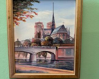 Oil painting Parisian Notre Dame on canvas 13" x 11"