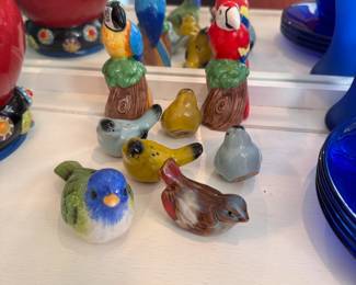 Group of ceramic bird salt and pepper shakers