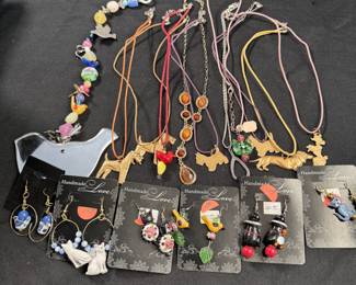 Jewelry Lot#17 metal dog pendant necklaces, beaded and glass earrings