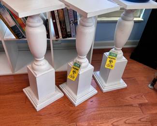 Set of 3 white wooden plant stands 22" x 7"