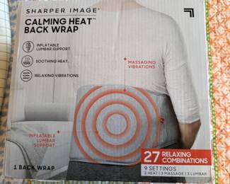 Sharper Image calming heat back wrap, appears sealed in package