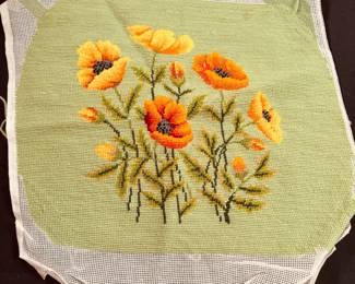 Needlepoint Lot M: Poppies on green background 16"