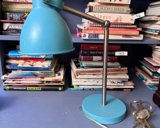 Blue desk lamp, some wear 14"H 