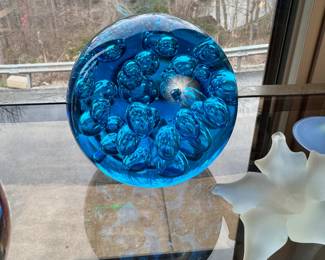 Blue bubble paperweight 4"