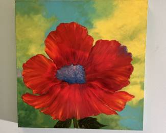 Poppy painting on canvas, some wear from storage 20"