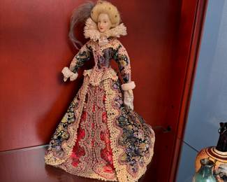 Elizabethan woman figurine, plastic with cardboard body 10"H