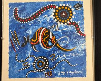 Painting on canvas (pressed under glass) of Australia by C. Jayden  8" x 8"