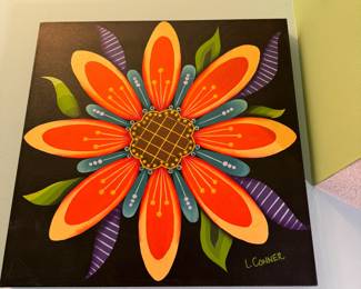 Multi-color flower original painting on canvas by Linda Conner 20"