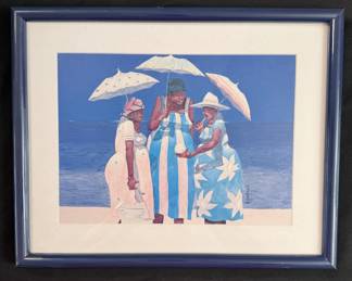 Ladies with umbrellas at the beach print by Dahlke 12" x 15"