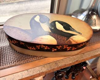 Hand-painted oval wooden box with geese by Linda Conner 15"L