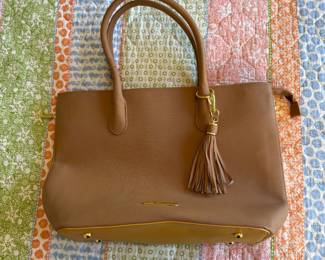Joy & Iman vinyl purse, has expanding side zippers, vinyl appears stiff, some wear,11" x 15"
