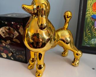 Ceramic poodle dog with gold finish 8"H