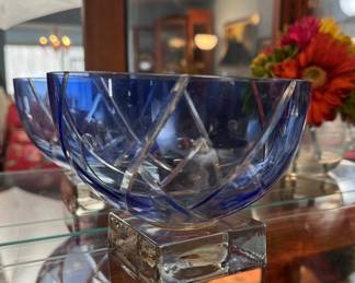 Blue and clear glass bowl from FTD 4"H