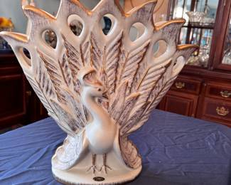 Large Haeger peacock vase with 22K gold tweed glaze 15"H x 15"W