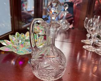 Crystal cruet, stopper has some minor chips 7"
