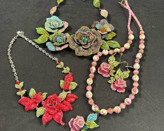 Jewelry Lot#30 large floral rhinestone necklaces and earrings