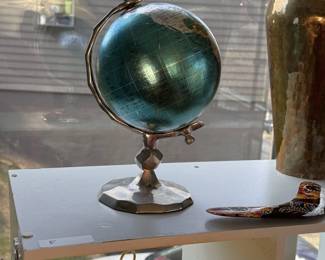 Teal and silver globe 10"H