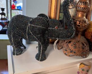 Iridescent beaded wire elephant 8.5"H x 12"L