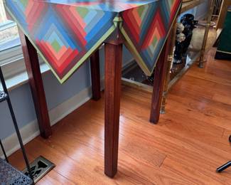 Multicolor laminate side table, minor wear, 24"H x 16"W