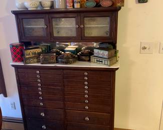 Kitchen 
Dental cabinet by American Cabinet Co.
Candy tins
