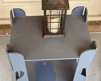 PATIO/PORCH TABLE - HAND-CRAFTED BY JOE ANDREWS, CANDLE LANTERN