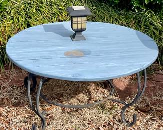 LOW PROFILE PATIO TABLE WITH WROUGHT IRON BASE