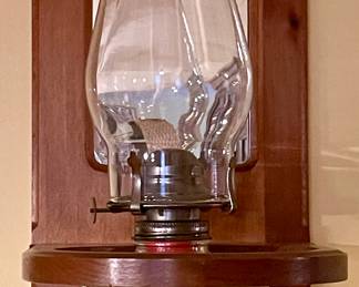 ANTIQUE HURRICANE LAMP WITH MIRRORED HOLDER  HAND-CRAFTED BY JOE ANDREWS (2-AVAILABLE)