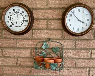Thermometer, Clock, Garden Decor