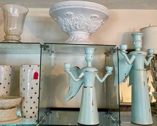 CANDLE PILLARS, CANDLESTICK LAMP, VASES, BOWLS